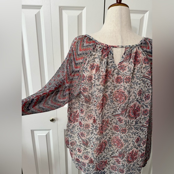 Lucky Brand Coral and Blue Long Sleeve Cut Out Blouse - Picture 8 of 8